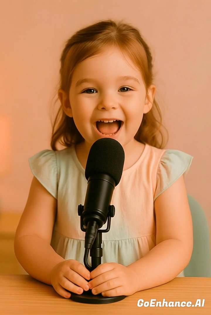 Child singing into a microphone