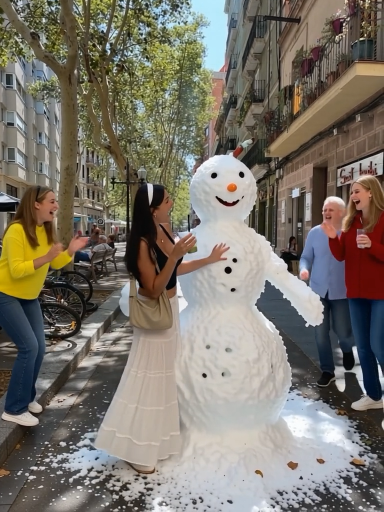 Street scene with a snow figure